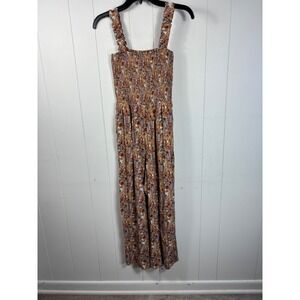 Aritzia Wilfred Chianti Jumpsuit Terracotta Floral Smocked Square Neck Wide Leg